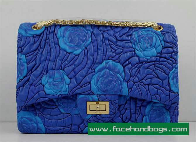 Chanel 2.55 Rose Handbag 50146 Gold Hardware-Blue